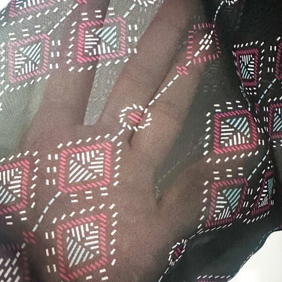 Maurice's Sheer Black Geometric Print Tunic Top With Elastic Waist & 3/4 Sleeves - Picture 4 of 11